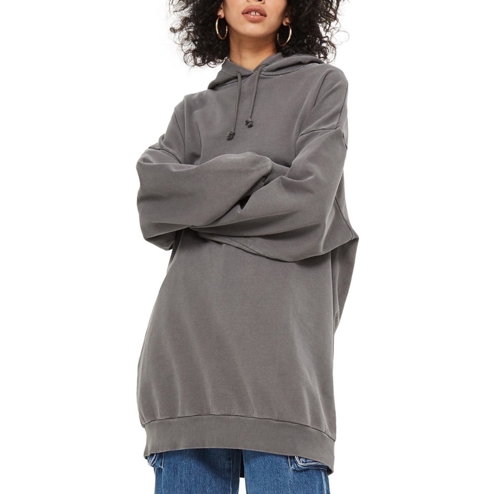 TopShop Dark‎ Gray Oversized Long Relaxed Fit Hoodie Sweatshirt M/L